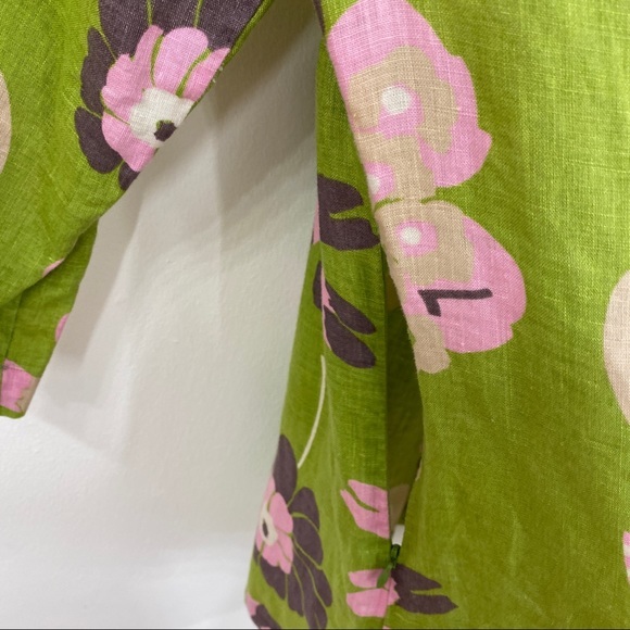 Boden Green Pink Purple Floral Linen Top size 4 - Picture 5 of 8